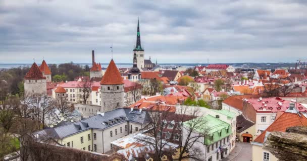 Time Lapse Van Luchtfoto Van Tallinn Middeleeuwse Oude Stad Dag — Stockvideo