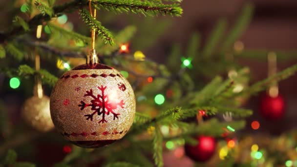 Fundal Sărbătoare Crăciun Decorarea Pomului Crăciun Pomul Crăciun Decorat Lumini — Videoclip de stoc