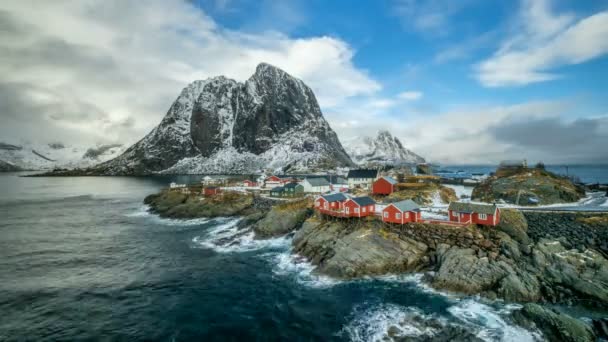 Timelapse Slavné Kultovní Tradiční Rybářské Vesnice Hamnoy Lofoten Ostrovy Norsko — Stock video
