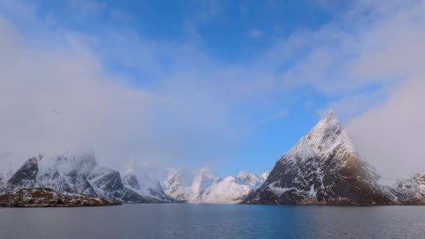 ノルウェーのフィヨルドと山々の眺め リトルトポヤ モスケネス ロフテン諸島 ノルウェー — ストック動画