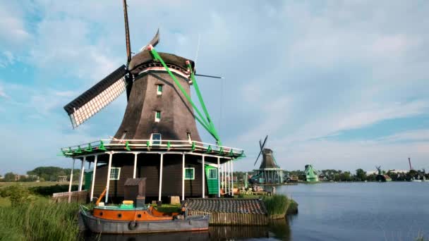 Nederland Landelijk Lanscape Windmolens Beroemde Toeristische Site Zaanse Schans Nederland — Stockvideo