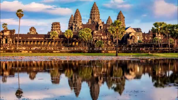 Punkt Orientacyjny Timelapse Kambodży Angkor Wat Odbiciem Wodzie — Wideo stockowe