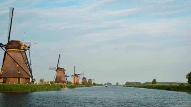 Netherlands Rural Village Scenic View Windmills Famous Tourist Site Kinderdijk — Stock Video