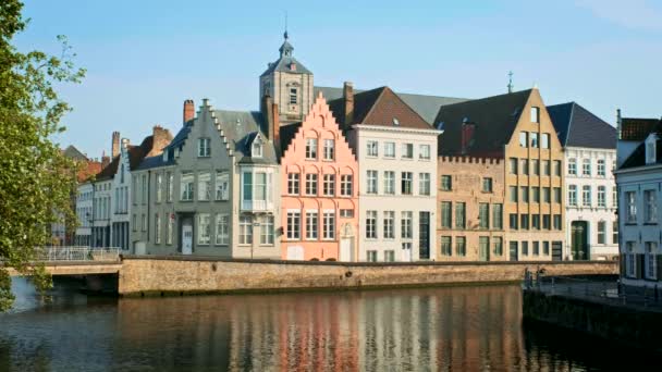 Oude Huizen Grachten Brugge Brugge Bij Zonsondergang België — Stockvideo