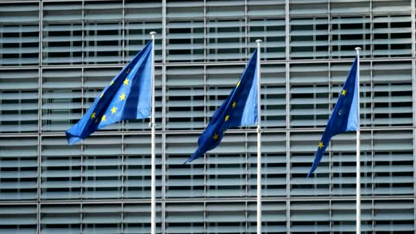Vlajky Evropské Unie Před Budovou Berlaymont Ústředí Evropské Komise Bruselu — Stock video