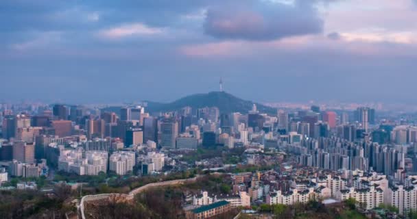 Luchtfoto Tijdapsis Van Seoel Centrum Stadsgezicht Namsan Seoel Tower Van — Stockvideo