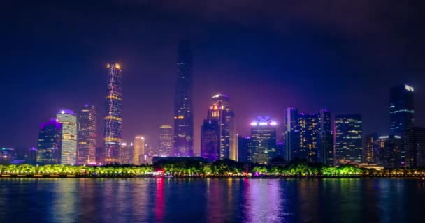 Timelapse Guangzhou Cityscape Skyline Pearl River Illuminated Evening Guangzhou China — Stock Video