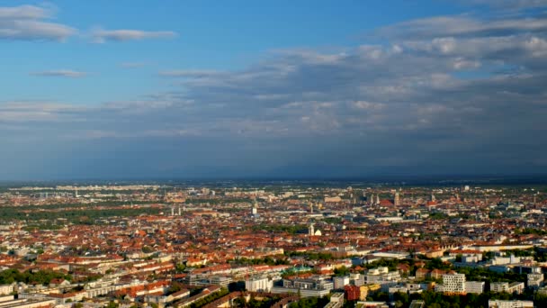 Vista Aérea Múnich Desde Olympiaturm Torre Olímpica Atardecer Munich Baviera — Vídeo de stock