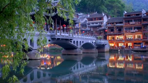 Chinese Toeristische Attractie Bestemming Feng Huang Ancient Town Phoenix Ancient — Stockvideo