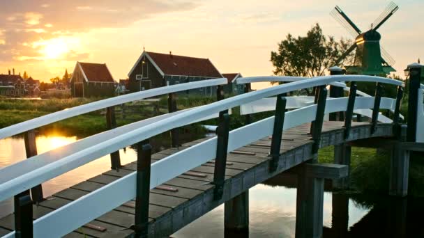 Miejscowość Wiejska Holandia Wiatrakami Słynnym Miejscu Turystycznym Zaanse Schans Holandii — Wideo stockowe