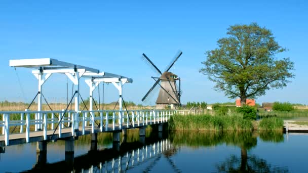 Holanda Paisagem Aldeia Rural Moinho Vento Ponte Famoso Local Turístico — Vídeo de Stock