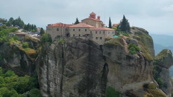 Monasterio San Esteban Famoso Destino Turístico Griego Meteora Grecia Atardecer — Vídeo de stock