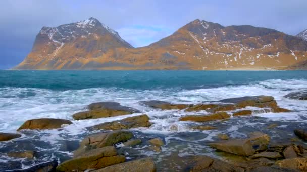 Mare Norvegese Spiaggia Rocciosa Isole Lofoten Norvegia — Video Stock