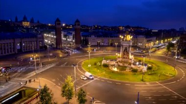 Placa d 'Espanya' nın, Plaza de Espana 'nın, İspanya' nın Barcelona, Katalonya, İspanya 'daki İspanyol Meydanı' nın hava trafiği.