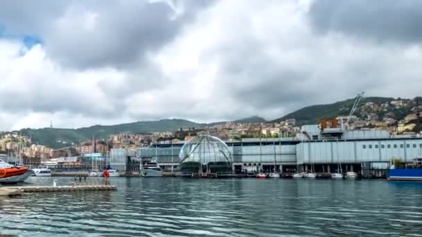 Timelapse Gênes Port Gênes Avec Aquarium Bâtiment Biosphère Avec Des — Video