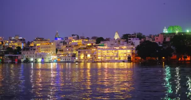 Lal Ghat Udaipur Haveli Houses Ghats Bank Lake Pichola Water — Stock Video