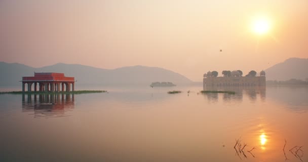 Manhã Tranquila Famoso Marco Turístico Indiano Jal Mahal Palácio Água — Vídeo de Stock