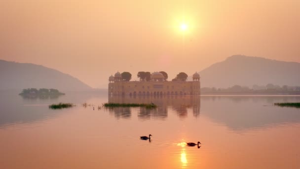 Famoso Ponto Turístico Indiano Jal Mahal Palácio Água Nascer Sol — Vídeo de Stock