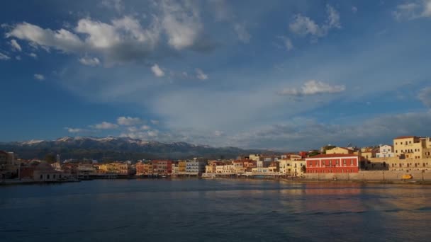 Pintoresco Puerto Antiguo Chania Uno Los Puntos Referencia Destinos Turísticos — Vídeos de Stock