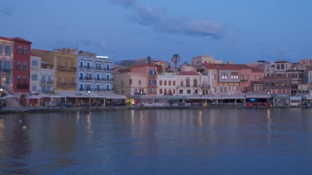 Antigo Porto Pitoresco Chania Dos Marcos Destinos Turísticos Ilha Creta — Vídeo de Stock