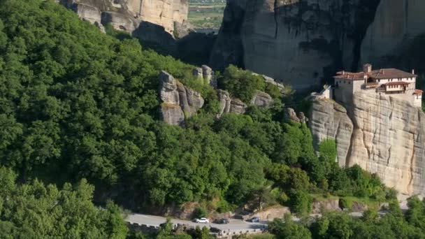 Monasterio Rousanou Famoso Destino Turístico Griego Meteora Grecia Puesta Del — Vídeo de stock