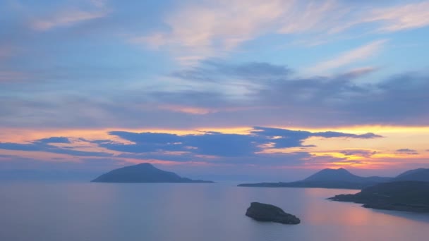 Захід Сонця Над Островом Егейському Морі Видно Мису Суніон Горизонтальною — стокове відео