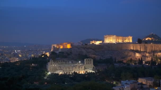 Beroemde Griekse Toeristische Bezienswaardigheid Iconische Parthenon Tempel Aan Akropolis Van — Stockvideo