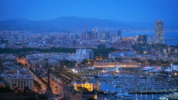 Vista Aérea Cidade Barcelona Skyline Com Tráfego Cidade Porto Com — Vídeo de Stock