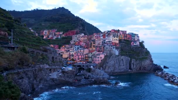 Miejscowość Manarola Popularnym Miejscem Turystycznym Parku Narodowym Cinque Terre Wpisanym — Wideo stockowe