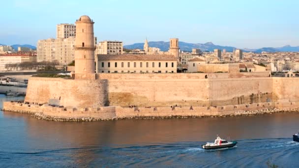 Яхти Приїжджають Марселя Vier Port Marseille Заході Сонця Форт Сен — стокове відео