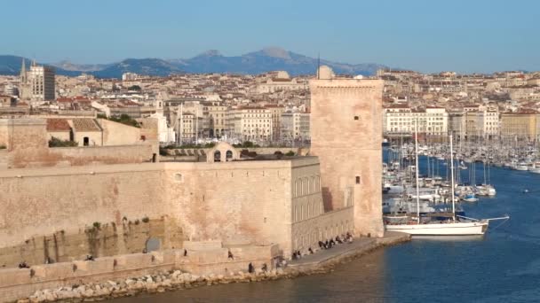 Yates Que Llegan Puerto Viejo Marsella Vieux Port Marsella Atardecer — Vídeos de Stock