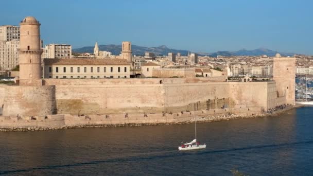 Yates Que Llegan Puerto Viejo Marsella Vieux Port Marsella Atardecer — Vídeos de Stock