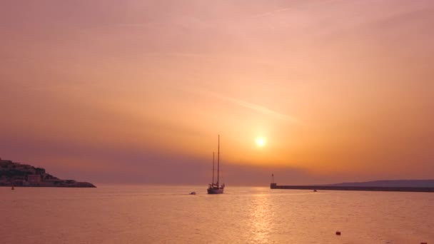 Skeppsskonare Båt Siluett Hamnen Marseille Vid Solnedgången Marseille Frankrike — Stockvideo