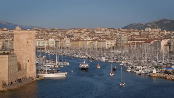 Yachter Kommer Till Marseille Old Port Vieux Port Marseille Vid — Stockvideo