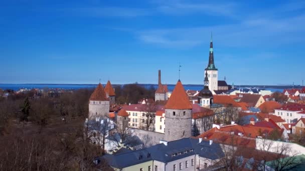 Vista Aérea Del Casco Antiguo Medieval Tallin Durante Día Estonia — Vídeos de Stock