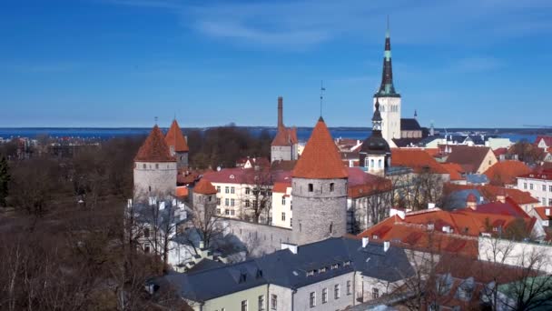 Veduta Aerea Della Città Vecchia Medievale Tallinn Giorno Con Bel — Video Stock