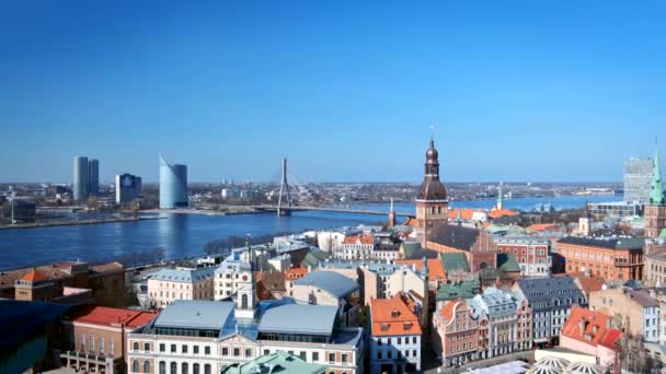 Vista Aérea Del Centro Riga Desde Iglesia San Pedro Riga — Vídeos de Stock