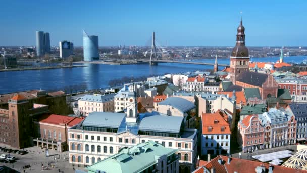 Légi Felvétel Riga Központjában Szent Péter Templom Riga Lettország — Stock videók
