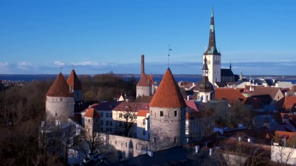Flyfoto Tallinn Middelalderby Dag Med Vakker Himmel Estland Med Horisontal – stockvideo