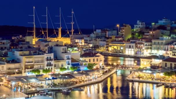 Timelapse Van Het Meer Voulismeni Agios Nikolaos Stad Nachts Lasithi — Stockvideo