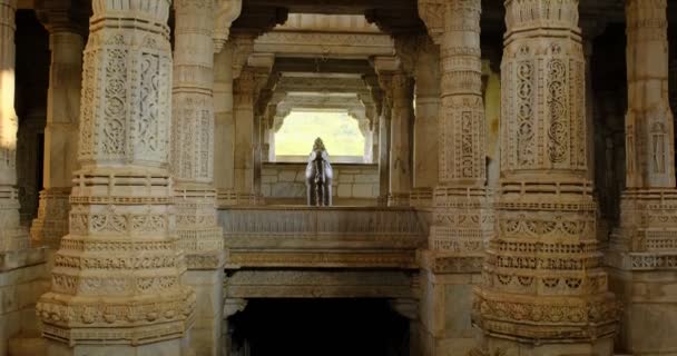 Interiér Krásného Chrámu Ranakpur Jain Chaturmukha Dharana Vihara Mramor Starověké — Stock video
