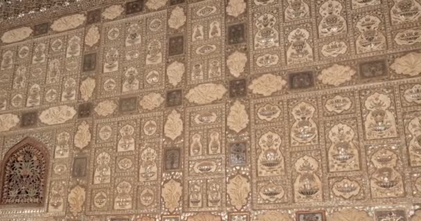 Amer Sarayı Kompleksindeki Sheesh Mahal Içindeki Ayna Odası Duvarı Nın — Stok video