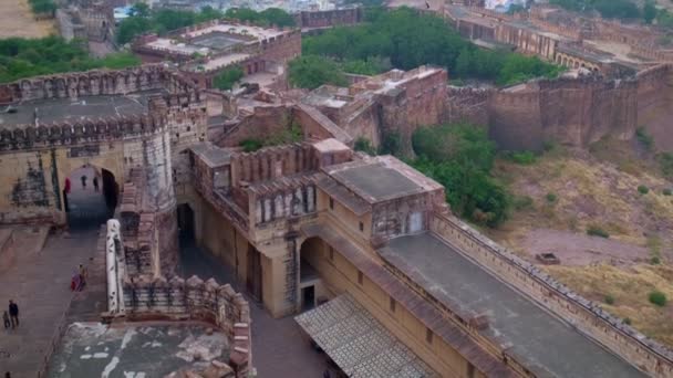 Jodhpur Ünlü Turistik Binası Çatıları Mavi Şehir Mehrangarh Kalesi Rajasthan — Stok video
