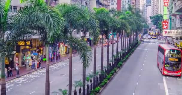 Гонконг Мая 2018 Года Хронология Гонконгской Улицы Двухэтажными Автобусами Увеличение — стоковое видео