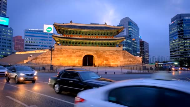Séoul Corée Sud 1Er Avril 2016 Namdaemun Gate Sungnyemun Nuit — Video