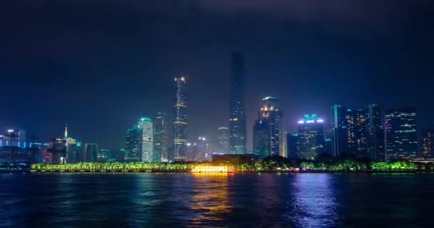 Гуангчжоу Кина Апреля 2018 Года Вечером Освещенный Пейзаж Гуанчжоу Над — стоковое видео