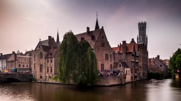Bruges Belgium Lehet 2018 Timelapse Ikonikus Helyszínen Rozenhoedkaai Csatorna Bruges — Stock videók