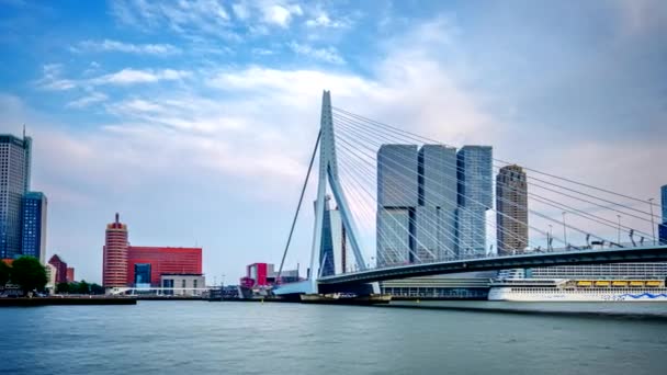 Rotterdam Netherlands Ianuarie 2018 Timelapse Rotterdam Cityyscape Podul Erasmus Peste — Videoclip de stoc