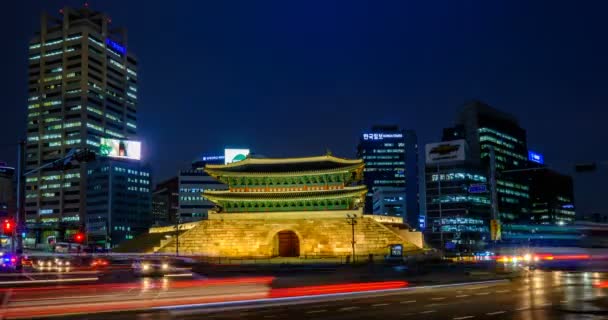 Seoul Zuid Korea April 2016 Timelapse Namdaemun Gate Sungnyemun Nachts — Stockvideo