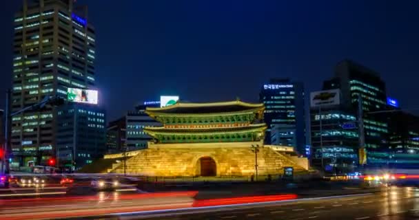 Seul Korea Południowa Kwietnia 2016 Timelapse Namdaemun Gate Sungnyemun Night — Wideo stockowe